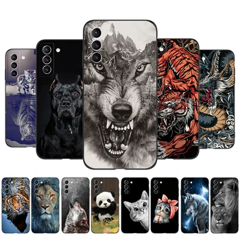 Para Samsung Galaxy S21 | S21+ plus | S21 Ultra | S21 FE 5G Caso de Volta Telefone Capa preta tpu leão lobo, tigre, dragão